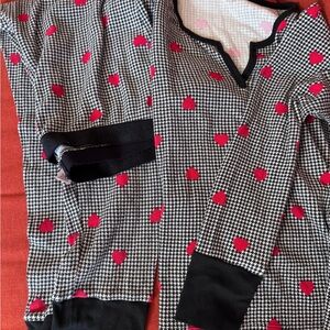 VICTORIAs SECRET 2 pc Black & White Houndstooth Pajama Set Red Hearts valentine